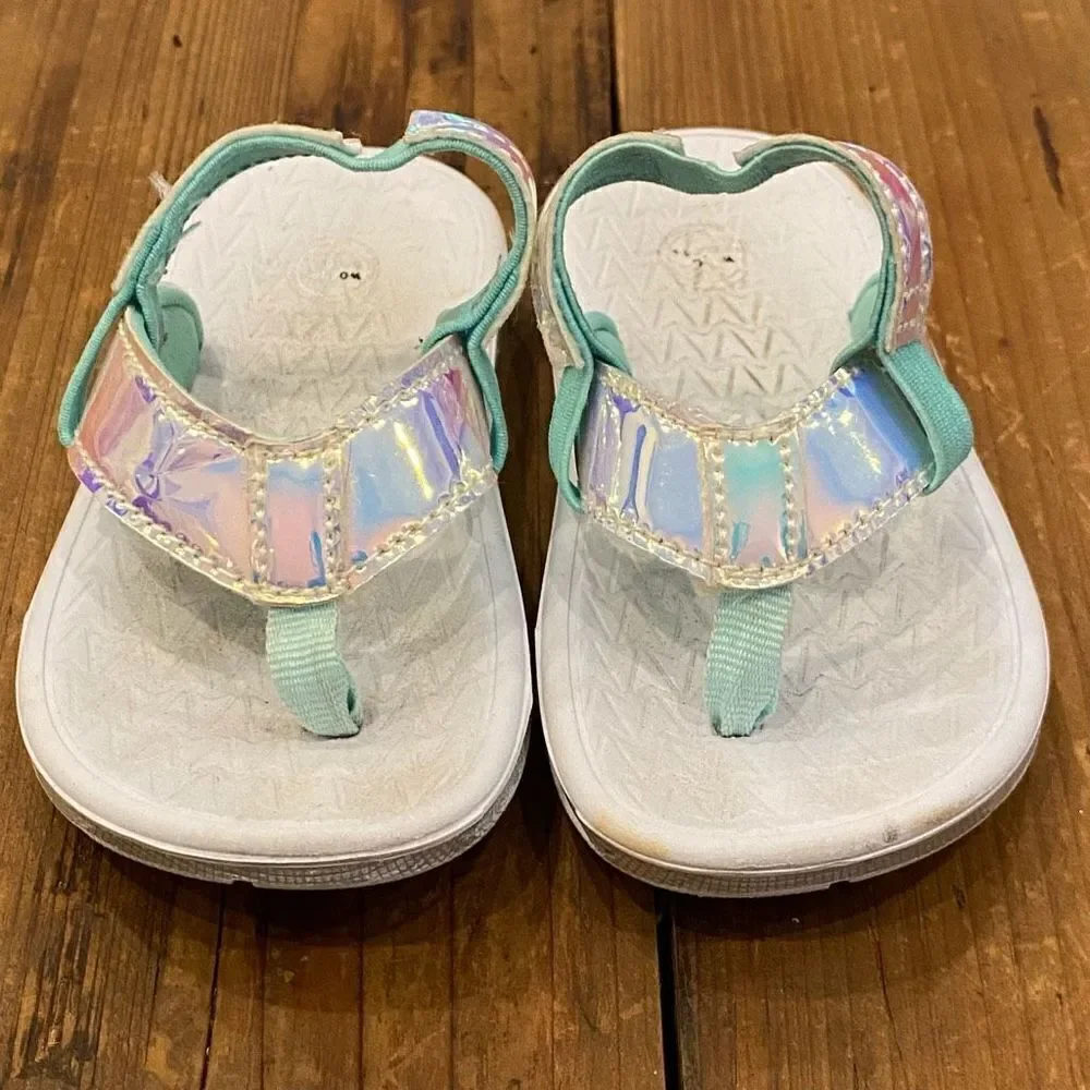 Wonder Nation Toddler Iridescent Aqua Silver Flip Flop Sandal Size 7-8